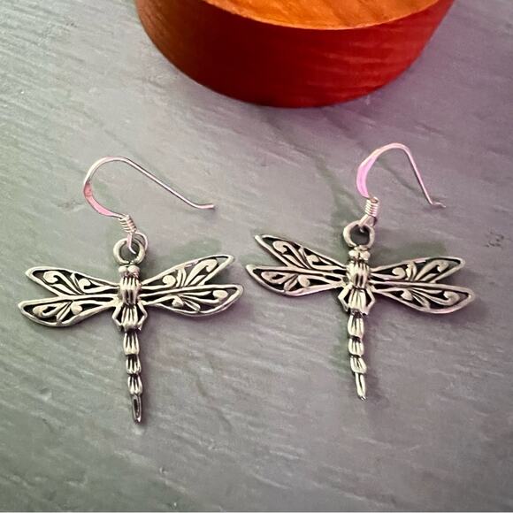 925 Sterling Silver Dragonfly Earrings - Picture 6 of 7